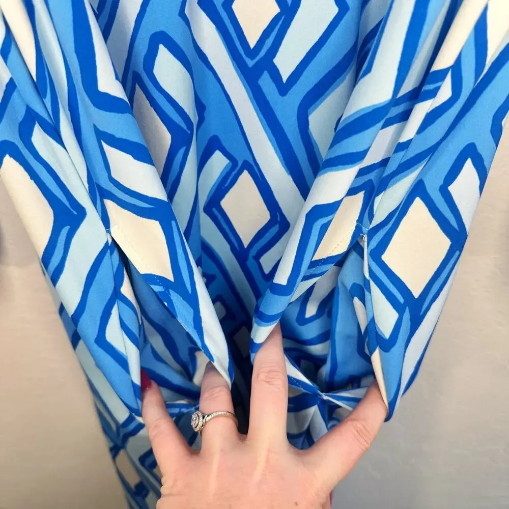 J McLaughlin Emer Long Sleeve Blue White Vilhada Souk Geometric Print Mini Dress